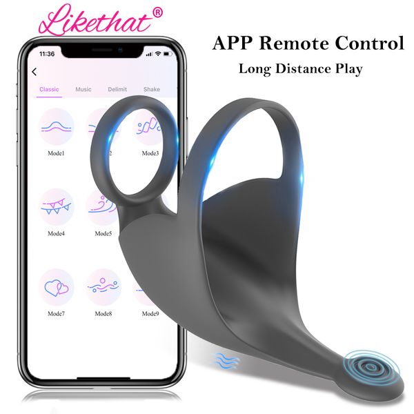 Bluetooth Testicolo Scroto Vibratore Per Gli Uomini Anello Del Rubinetto APP Cintura di Castità A Distanza Senza Fili Masturbatore da uomo Giocattoli sexy Coppie