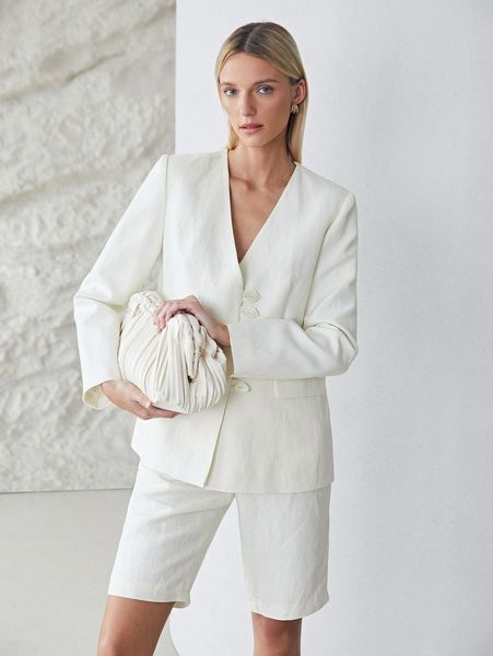

motf premium linen single breasted blazer c52d#, White