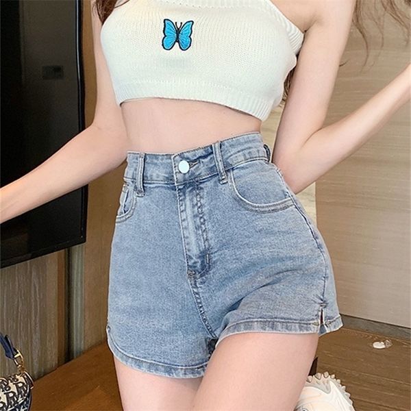 

white jean shorts women summer high waisted solid short jeans for ladies elastic high waist denim shorts women summer 220419, White;black
