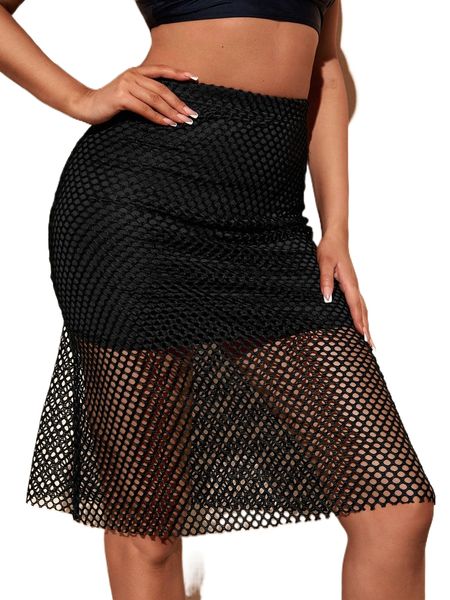 

sxy high waist solid mesh skirt o2ma#, Black