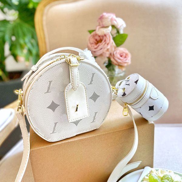 

cross body bags round cake bag women handbag genuine leather letter double zipper closure hardware detachable belt strap classical circular