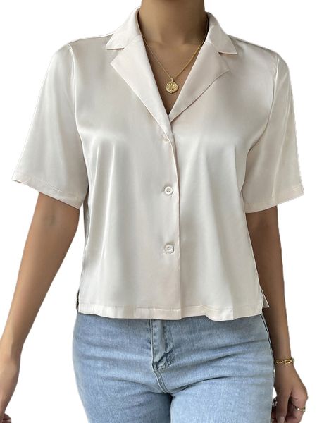 

solid button front shirt q5xh#, White
