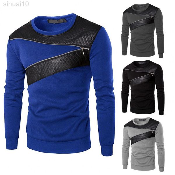 

spring sweatshirt patchwork round neck casual zipper decoration sweater men for work l220801, White;black