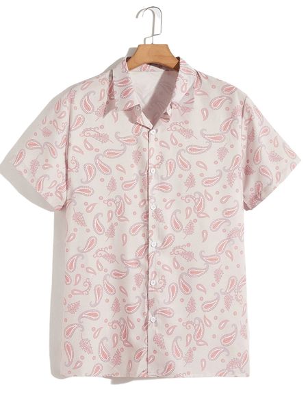 

romwe guys paisley button front shirt n5kg#, White;black