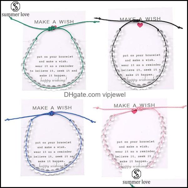

beaded strands bracelets jewelry higth quality fashion ocean beads bracelet make a wish card rope braided bangles with glas dhd3s, Black