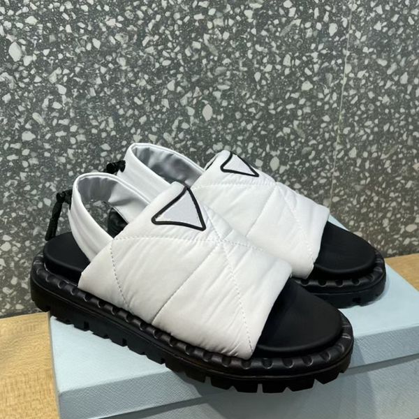 

novelty down sandals for women classic triangular buckle back strap shoe recommends flat heel thick bottom non slip casual comfortable desig, Black