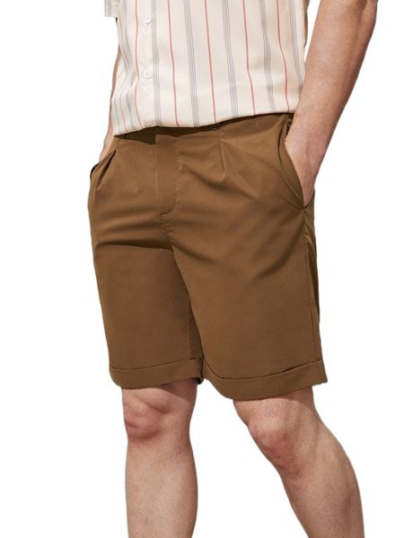 

men plicated detail roll hem bermuda shorts y85m#, White;black
