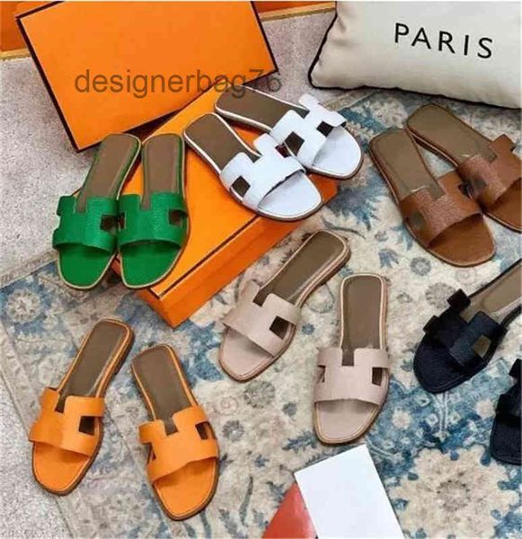

fashion slipper designer herme 2023 sandals genuine leather h women slippers summer luxury flat slides ladies beach sandal party wedding, Black
