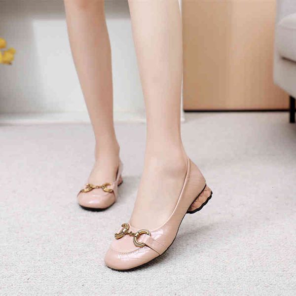 

dress shoes spring and summer women's shoes large square 4143 head metal buckle color light mouth single shoe flat heel casual mother&#, Black