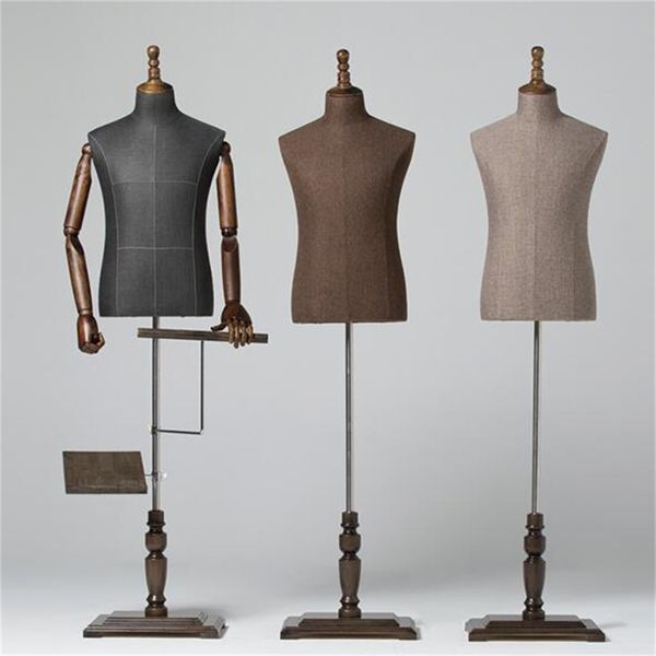 

7style coffee male mannequin props half body stage clothing store display rack arm suit stage model adjustable height 1pc c060, Khaki