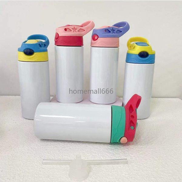 

12oz sublimation straight sippy cup flip kids bottle stainless steel double wall water tumbler with straw sippy bottle wholesale