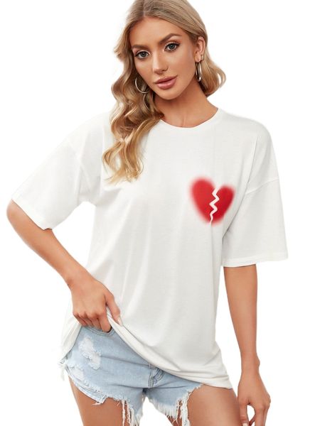 

x yiwd heart print drop shoulder tee o9sf#, White