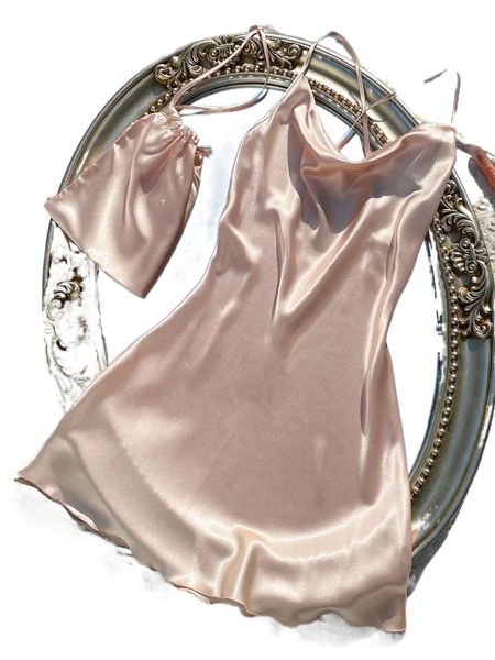 

backless satin night dress with storage bag r4iq#, Black;red