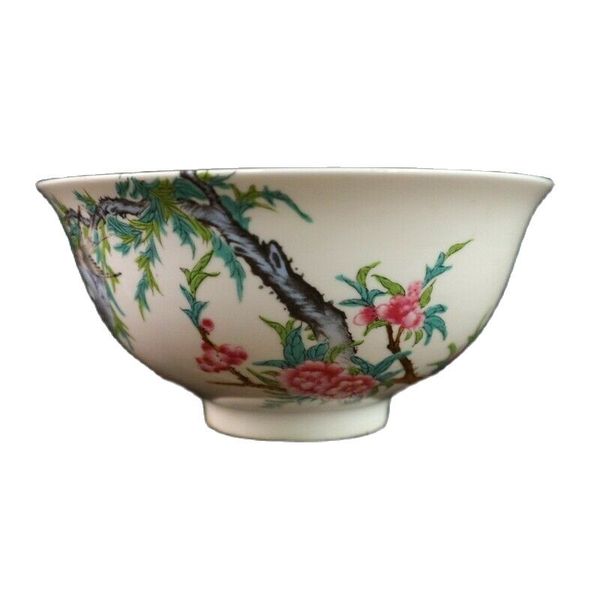 

chinese old porcelain pastel porcelain flower and bird pattern bowl chinese meal bowl, Silver