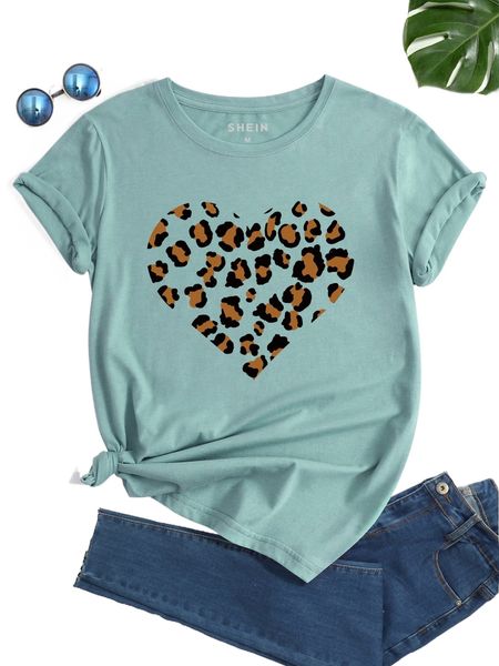 

heart print round neck tee g8ag#, White