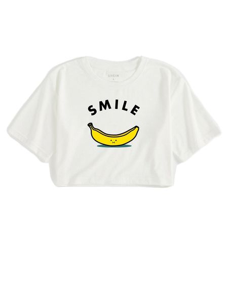 

banana & letter graphic tee x5yz#, White