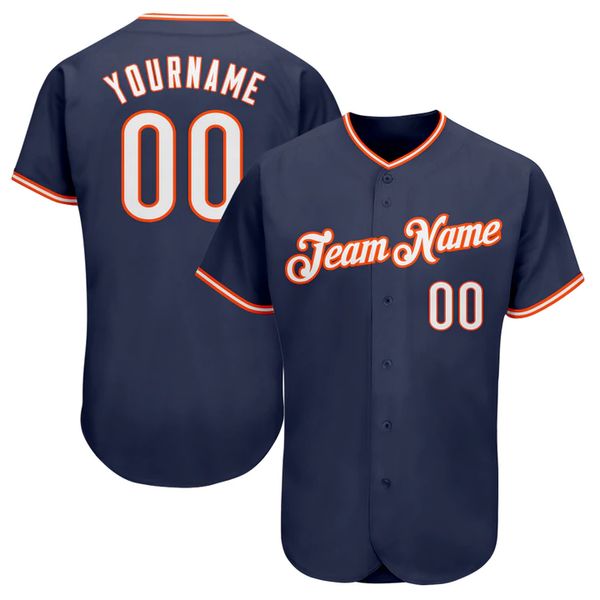 

custom navy white-orange authentic baseball jersey, Blue;black