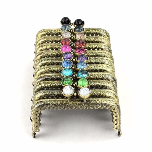 

10 pcs/lot 8.5 cm antique bronze metal purse frame square lotus head coral beads kiss clasp diy bag accessories 220426, Black