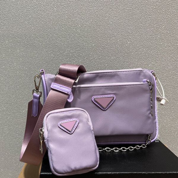 

2022 luxurys designers women thick straps chain crossbody bag nylon handbag tote double zipper 3 in 1 shoulder bag coin wallet cross body bo