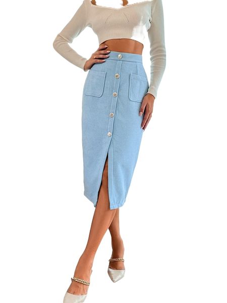 

high waist pocket patched skirt g9d2#, Black