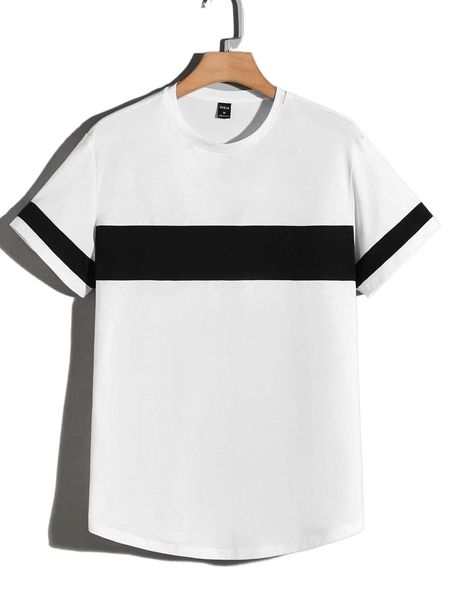 

men two tone curved hem tee x1wd#, White;black