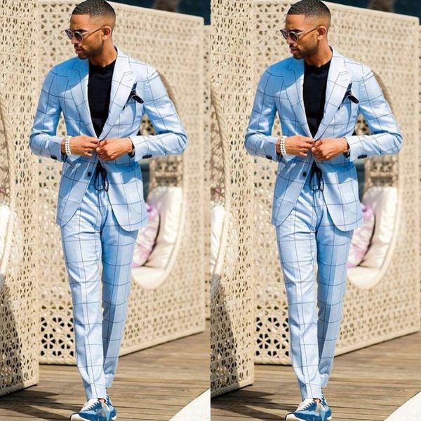 2022 männer Anzüge Moderne Plaid Blazer Anzug Zwei Stücke Hochzeit Smoking Mann Casual Outfit Nach Maß Business Anzug