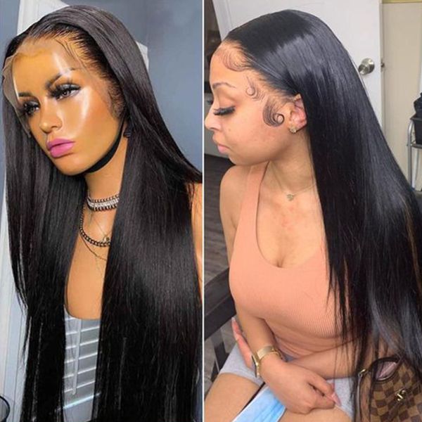 

lx brand 13x6 lace frontal wig frontal wig 30 inch wig 5x5 lace closure lace frontal human hair straight front wigsfactory direct, Black