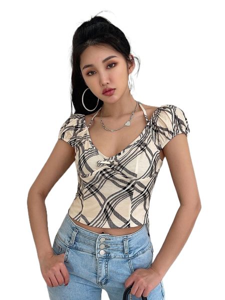 

dazy plaid tie back crop tee g6qk#, White