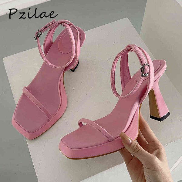

sandals pzilae 2022 women high heels buckle ankle strap ladies shoes thick platform fashion summer female pumps new 220704, Black