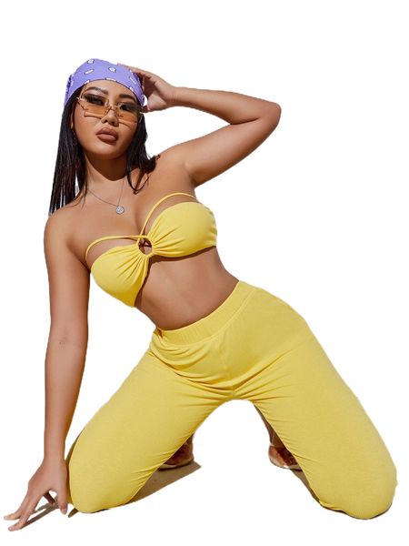 

sxy crisscross tie back crop tube & leggings n8ve#, White