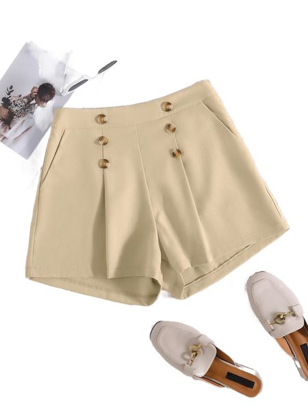 

double button front wide leg shorts g2qq#, White;black