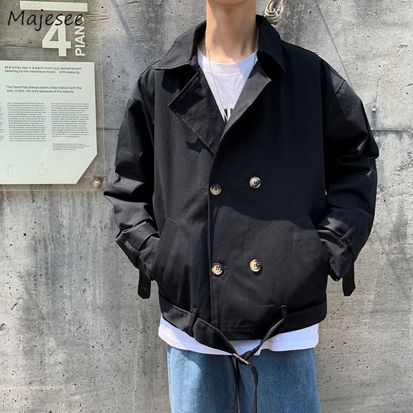 

men black double breasted jacket turn down collar loose vintage england style handsome dent casual all-match personality coat t220716, Black;brown