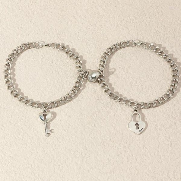 Catena a maglie KX4C Magnete a cuore Coppia Bracciale Moda Fascino Regalo Amanti Chiave di blocco Gioielli Fawn22