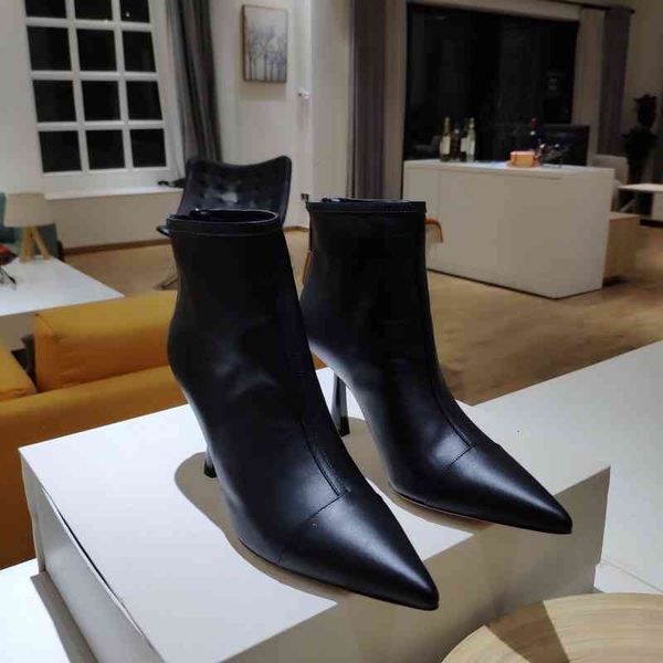 

women's leather boots boots pointed winter shoes and high heels series, Black