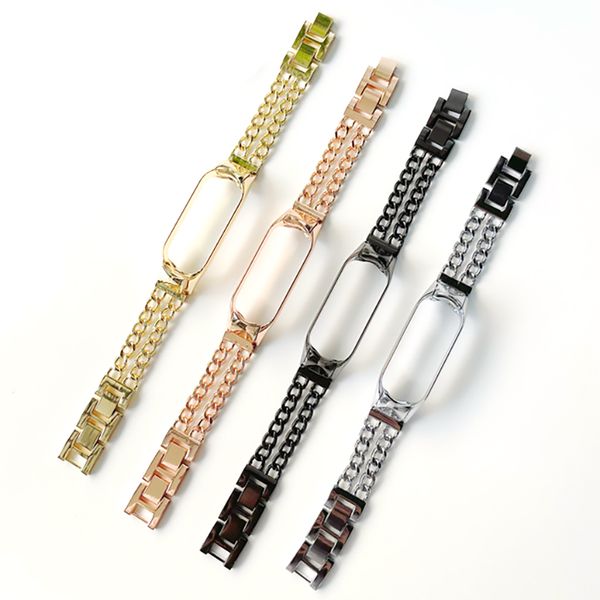 Cinta de relógio de metal de corrente de linha dupla para xiaomi mi banda 7 pulseira pulseira miband 6 5 4 3 nfc loop substituível acessórios inteligentes
