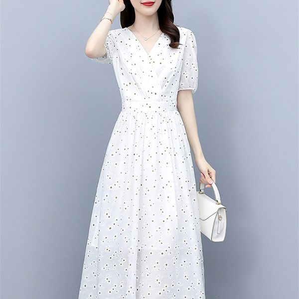 

casual dresses white dress women's spring and summer 2022 v-neck closed waist, thin temperament, foreign style goddess long skirt q70h, Black;gray