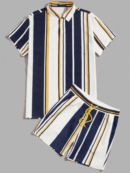 

men striped shirt and shorts set v1qu#, Gray