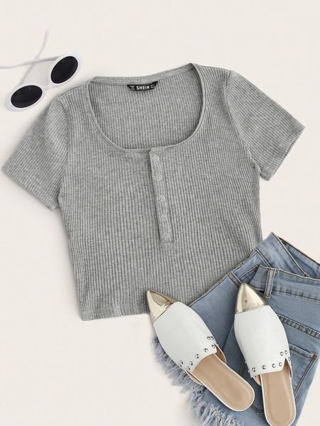 

ribbed cropped henley y7vl#, White