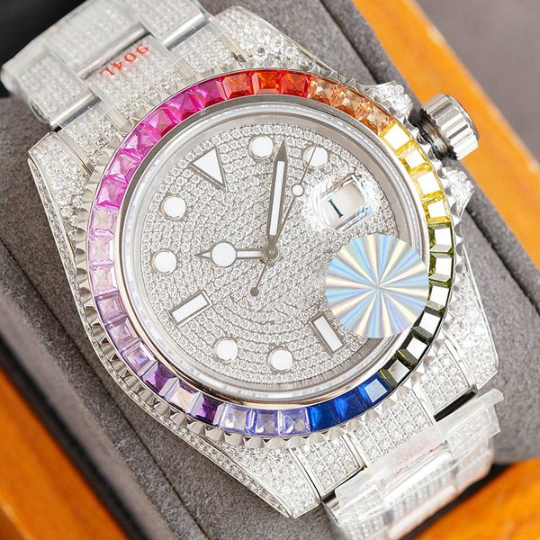 

diamond watch automatic mechanical mens watches waterproof bracelet business wristwatches stainless steel 41mm montre de luxe, Slivery;brown