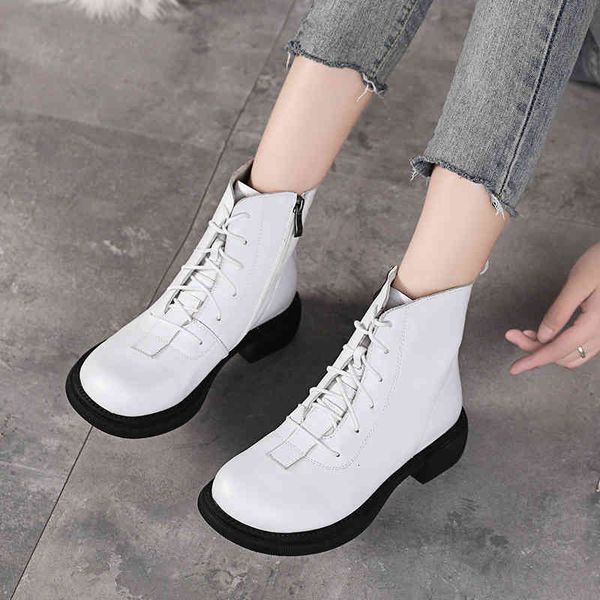 

slippers first layer cowhide martin boots women's british style large size spring and autumn single shoes winter lace up warm qohb, Black