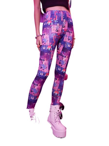 

romwe anime figure print leggings 21bd#, White;black