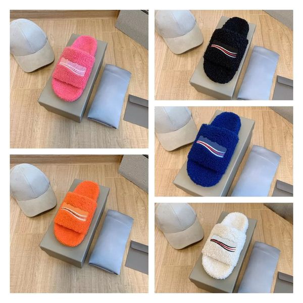 

women's slippers luxury trend safashion genuine leather breathable original box designer famous brand wool slipper size-35-41, Black