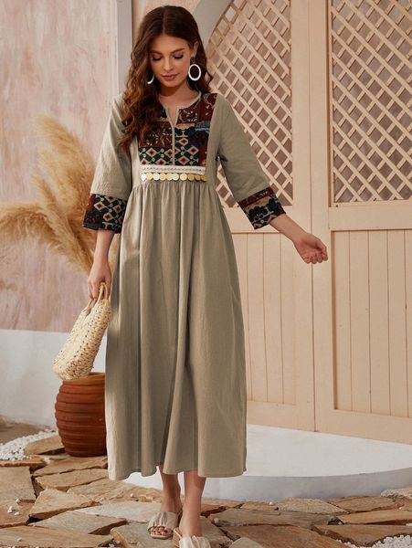 

contrast geo panel smock dress c2cm#, Black;gray