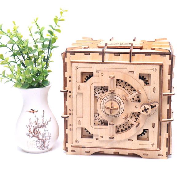

personality mechanical model lock box wooden 3d spell insert piggy bank creative toy diy wooden safe child gift y200317224r