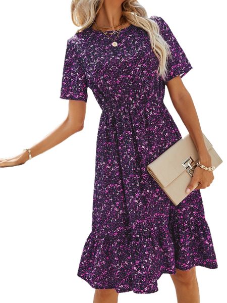 

ditsy floral ruffle hem dress l9ff#, Black;gray