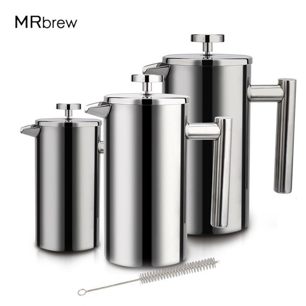 1000/800 / 350 ml French Press Coffee Tea Maker, teiera in acciaio inossidabile, bollitore per tazza a doppio strato, macchina per caffè espresso 220509