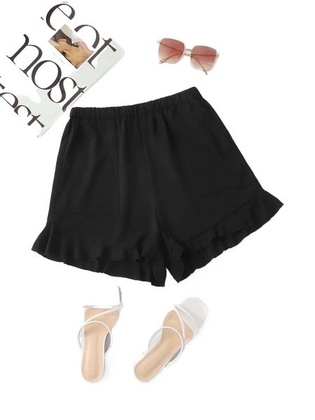 

ruffle hem elastic waist shorts p4dv#, White;black