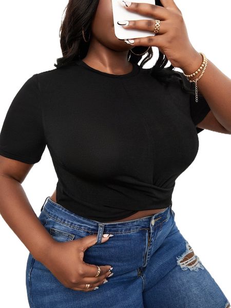 

sxy plus twist front crop t-shirt m1yp#, Black