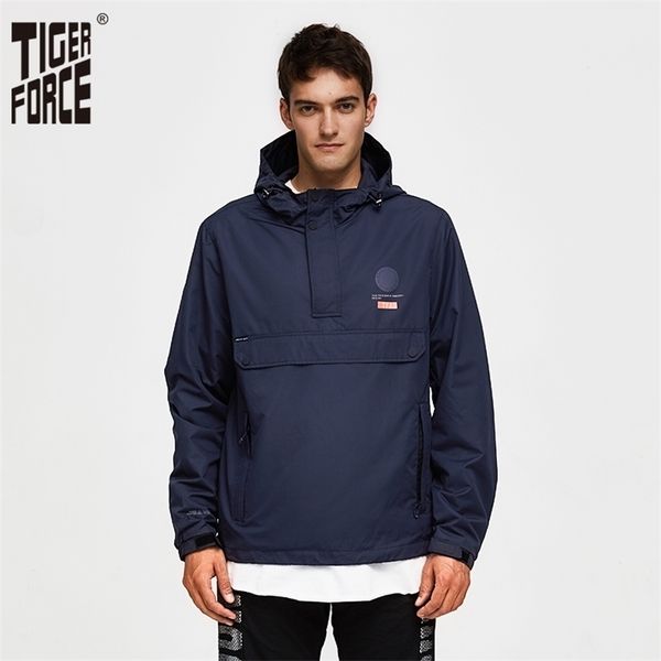 

tiger force men jacket spring casual jackets hoodie hooded jacket side zipper front pocket coat european size 201130, Black