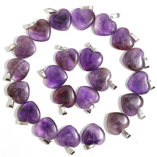 20 mm natürlicher lila Kristall Herz Amethyst Stein Halskette Anhänger Charms für Schmuckherstellung Edelstein